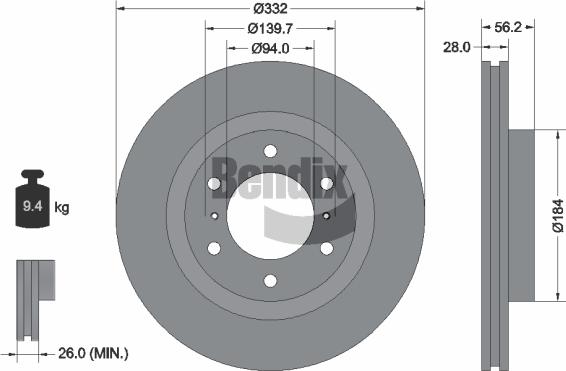 BENDIX Braking BDS1740 - Bremžu diski adetalas.lv