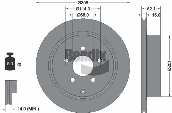 BENDIX Braking BDS1764 - Bremžu diski adetalas.lv