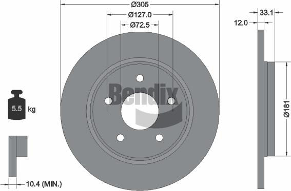 BENDIX Braking BDS1783HC - Bremžu diski adetalas.lv