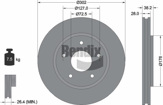 BENDIX Braking BDS1722 - Bremžu diski adetalas.lv