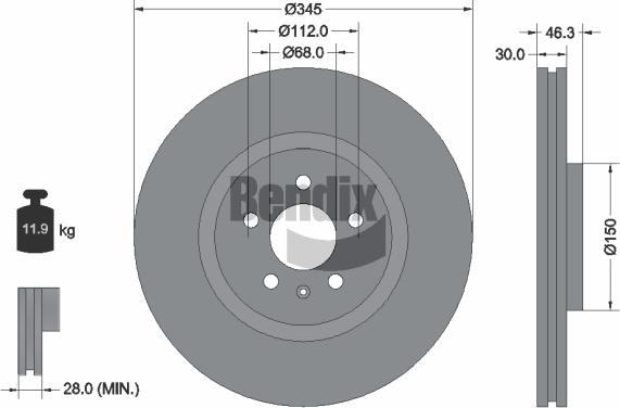 BENDIX Braking BDS2052 - Bremžu diski adetalas.lv