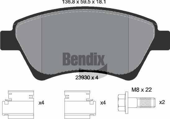 BENDIX Braking BPD1064 - Bremžu uzliku kompl., Disku bremzes adetalas.lv