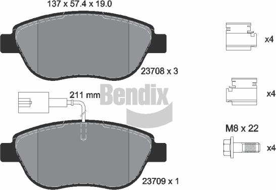 BENDIX Braking BPD1039 - Bremžu uzliku kompl., Disku bremzes adetalas.lv