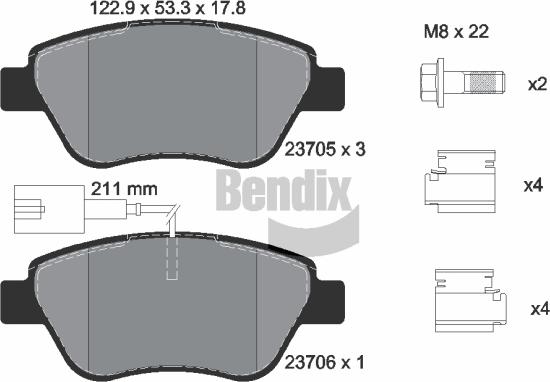 BENDIX Braking BPD1028 - Bremžu uzliku kompl., Disku bremzes adetalas.lv