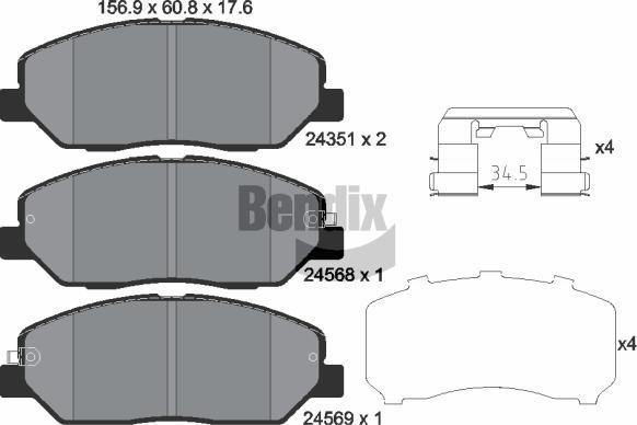 BENDIX Braking BPD1354 - Bremžu uzliku kompl., Disku bremzes adetalas.lv