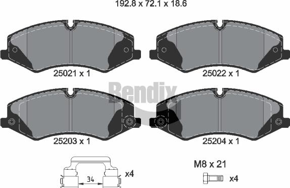 BENDIX Braking BPD1334 - Bremžu uzliku kompl., Disku bremzes adetalas.lv