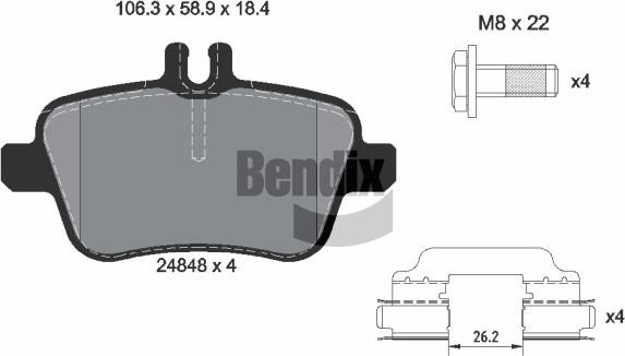 BENDIX Braking BPD2454 - Bremžu uzliku kompl., Disku bremzes adetalas.lv