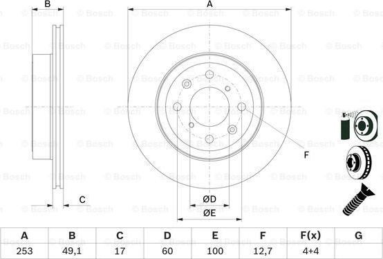 BOSCH 0 986 479 E75 - Bremžu diski adetalas.lv