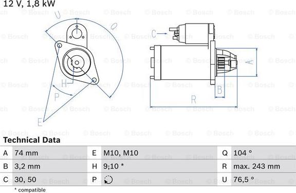 BOSCH 0 986 018 680 - Starteris adetalas.lv