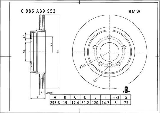 BOSCH 0 986 AB9 953 - Bremžu diski adetalas.lv