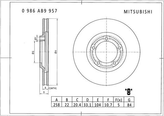 BOSCH 0 986 AB9 957 - Bremžu diski adetalas.lv