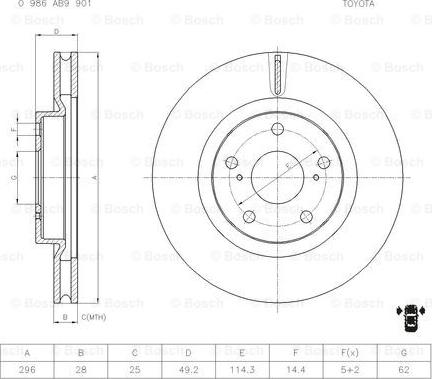 BOSCH 0 986 AB9 901 - Bremžu diski adetalas.lv