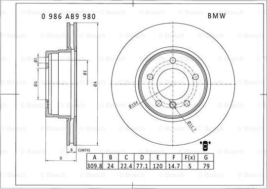 BOSCH 0 986 AB9 980 - Bremžu diski adetalas.lv