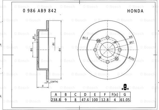 BOSCH 0 986 AB9 842 - Bremžu diski adetalas.lv