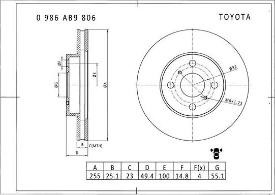 BOSCH 0 986 AB9 806 - Bremžu diski adetalas.lv