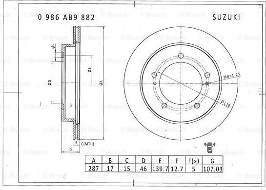 BOSCH 0 986 AB9 882 - Bremžu diski adetalas.lv