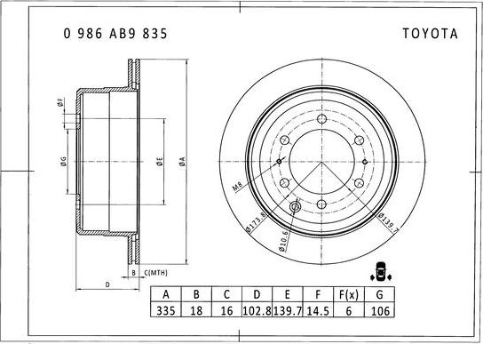 BOSCH 0 986 AB9 835 - Bremžu diski adetalas.lv