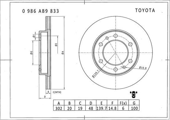 BOSCH 0 986 AB9 833 - Bremžu diski adetalas.lv