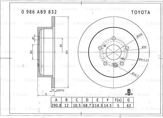 BOSCH 0 986 AB9 832 - Bremžu diski adetalas.lv