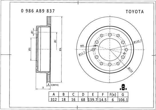 BOSCH 0 986 AB9 837 - Bremžu diski adetalas.lv