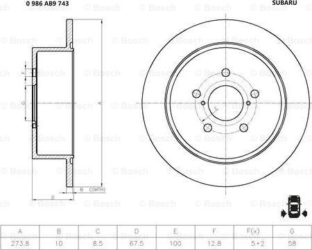 BOSCH 0 986 AB9 743 - Bremžu diski adetalas.lv