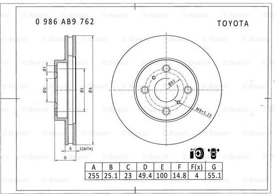 BOSCH 0 986 AB9 762 - Bremžu diski adetalas.lv