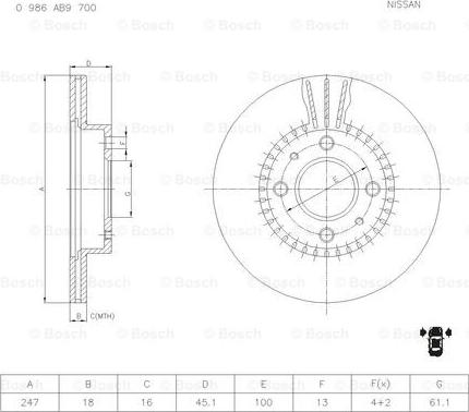 BOSCH 0 986 AB9 700 - Bremžu diski adetalas.lv