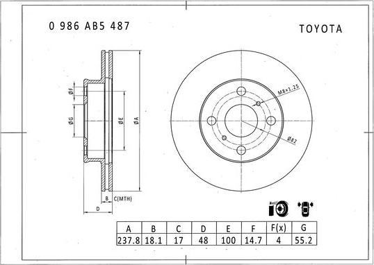 BOSCH 0 986 AB5 487 - Bremžu diski adetalas.lv