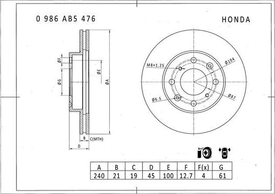 BOSCH 0 986 AB5 476 - Bremžu diski adetalas.lv