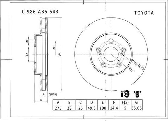 BOSCH 0 986 AB5 543 - Bremžu diski adetalas.lv