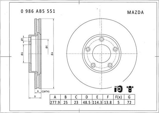 BOSCH 0 986 AB5 551 - Bremžu diski adetalas.lv