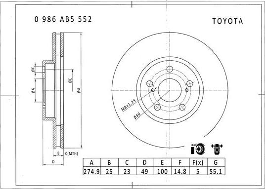 BOSCH 0 986 AB5 552 - Bremžu diski adetalas.lv