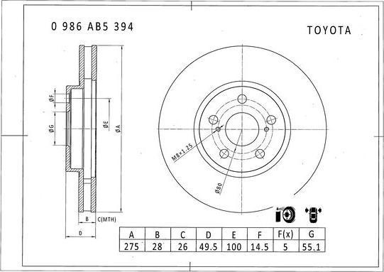 BOSCH 0 986 AB5 394 - Bremžu diski adetalas.lv