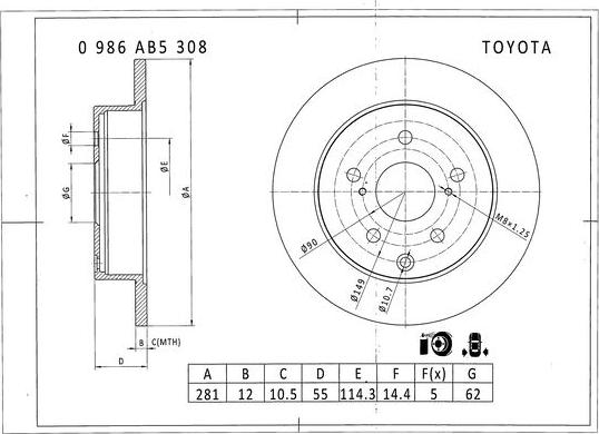 BOSCH 0 986 AB5 308 - Bremžu diski adetalas.lv