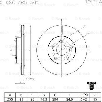 BOSCH 0 986 AB5 302 - Bremžu diski adetalas.lv