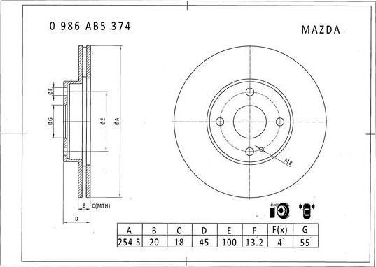 BOSCH 0 986 AB5 374 - Bremžu diski adetalas.lv