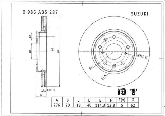 BOSCH 0 986 AB5 287 - Bremžu diski adetalas.lv