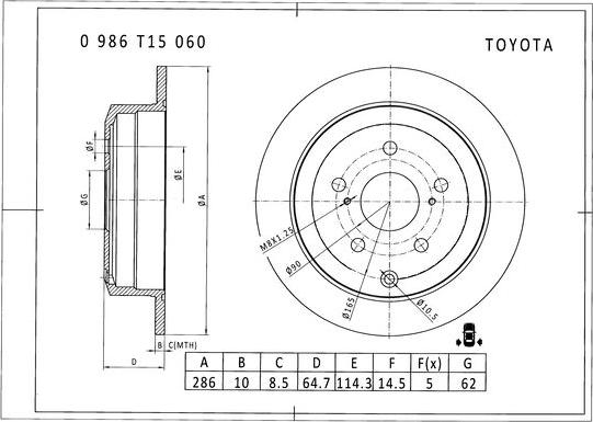 BOSCH 0 986 T15 060 - Bremžu diski adetalas.lv