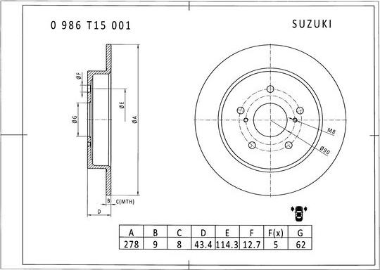 BOSCH 0 986 T15 001 - Bremžu diski adetalas.lv