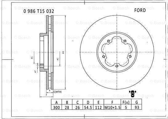 BOSCH 0 986 T15 032 - Bremžu diski adetalas.lv