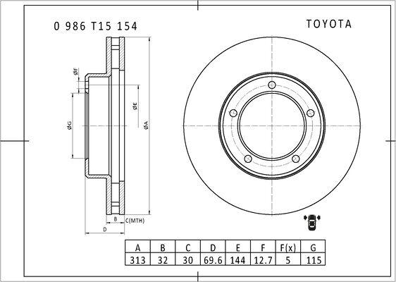 BOSCH 0 986 T15 154 - Bremžu diski adetalas.lv