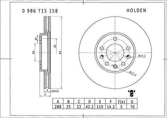 BOSCH 0 986 T15 158 - Bremžu diski adetalas.lv