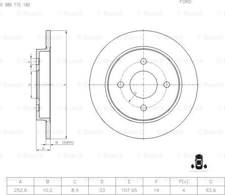 BOSCH 0 986 T15 180 - Bremžu diski adetalas.lv