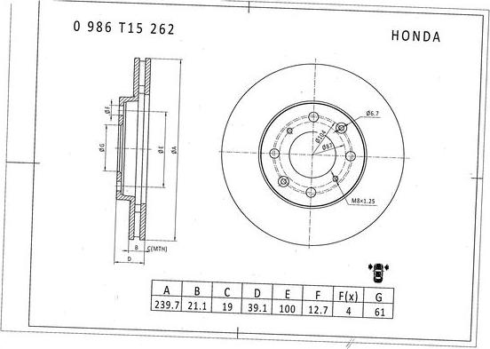 BOSCH 0 986 T15 262 - Bremžu diski adetalas.lv