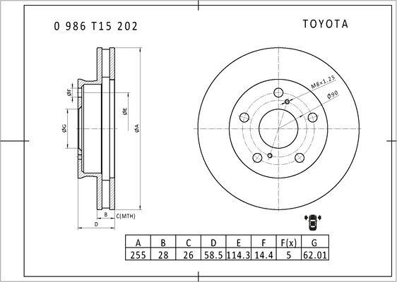 BOSCH 0 986 T15 202 - Bremžu diski adetalas.lv