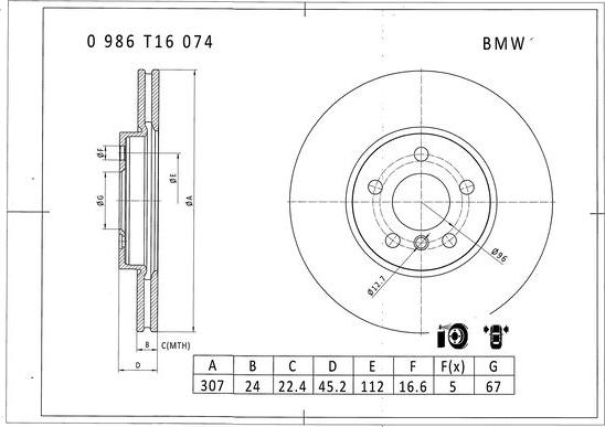 BOSCH 0 986 T16 074 - Bremžu diski adetalas.lv