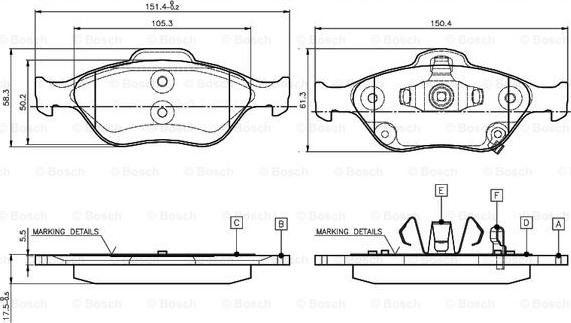 BOSCH 0 986 TB3 016 - Bremžu uzliku kompl., Disku bremzes adetalas.lv