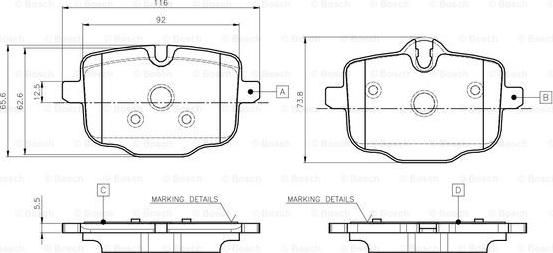 BOSCH 0 986 TB3 135 - Bremžu uzliku kompl., Disku bremzes adetalas.lv