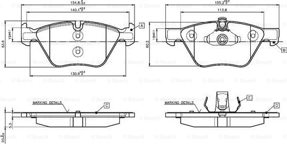 BOSCH 0 986 TB3 136 - Bremžu uzliku kompl., Disku bremzes adetalas.lv