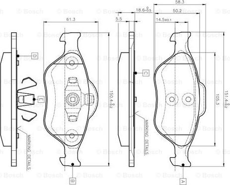 BOSCH 0 986 TB2 812 - Bremžu uzliku kompl., Disku bremzes adetalas.lv